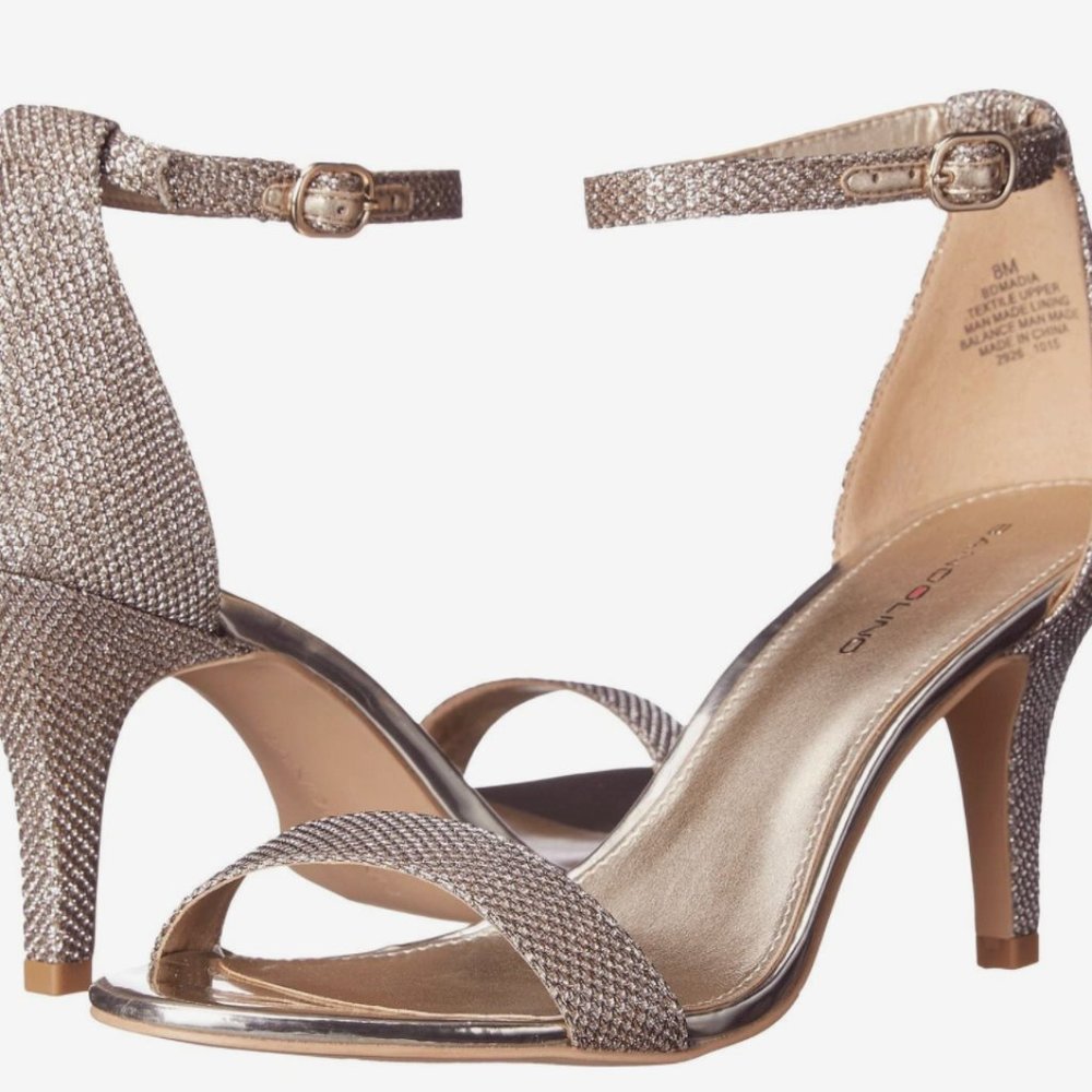 Women's Bandolino Madia Gold Glitter Pumps Strap High Heels 7.5 M 3.25 in